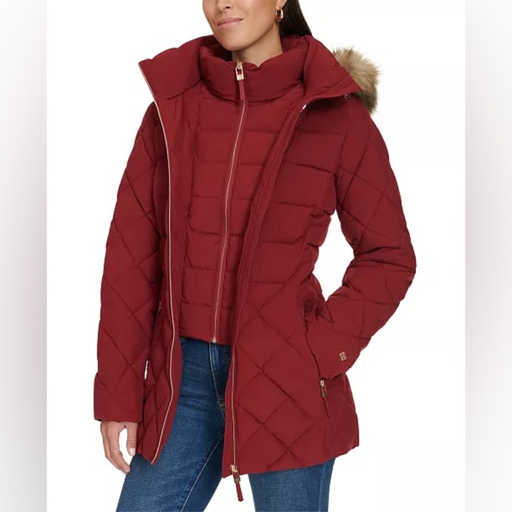 Tommy Hilfiger Women's Hooded Faux-Fur Puffer Coat-NWT